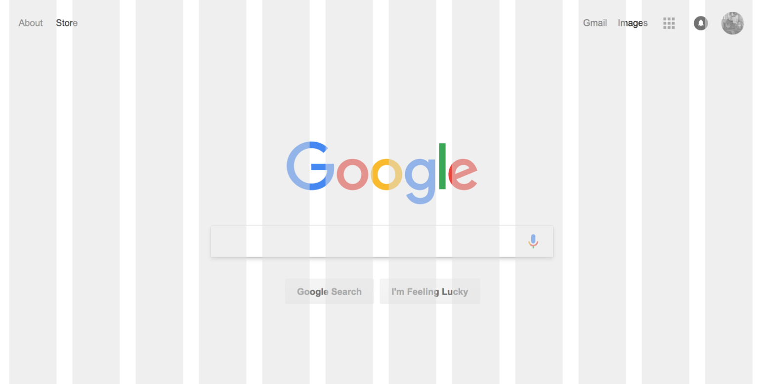 Google.com mockup with a 12-column overlay.